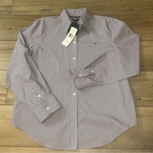 Ralph Lauren Womens Shirt XL Purple Stripe Poplin Preppy Classic Teacher School